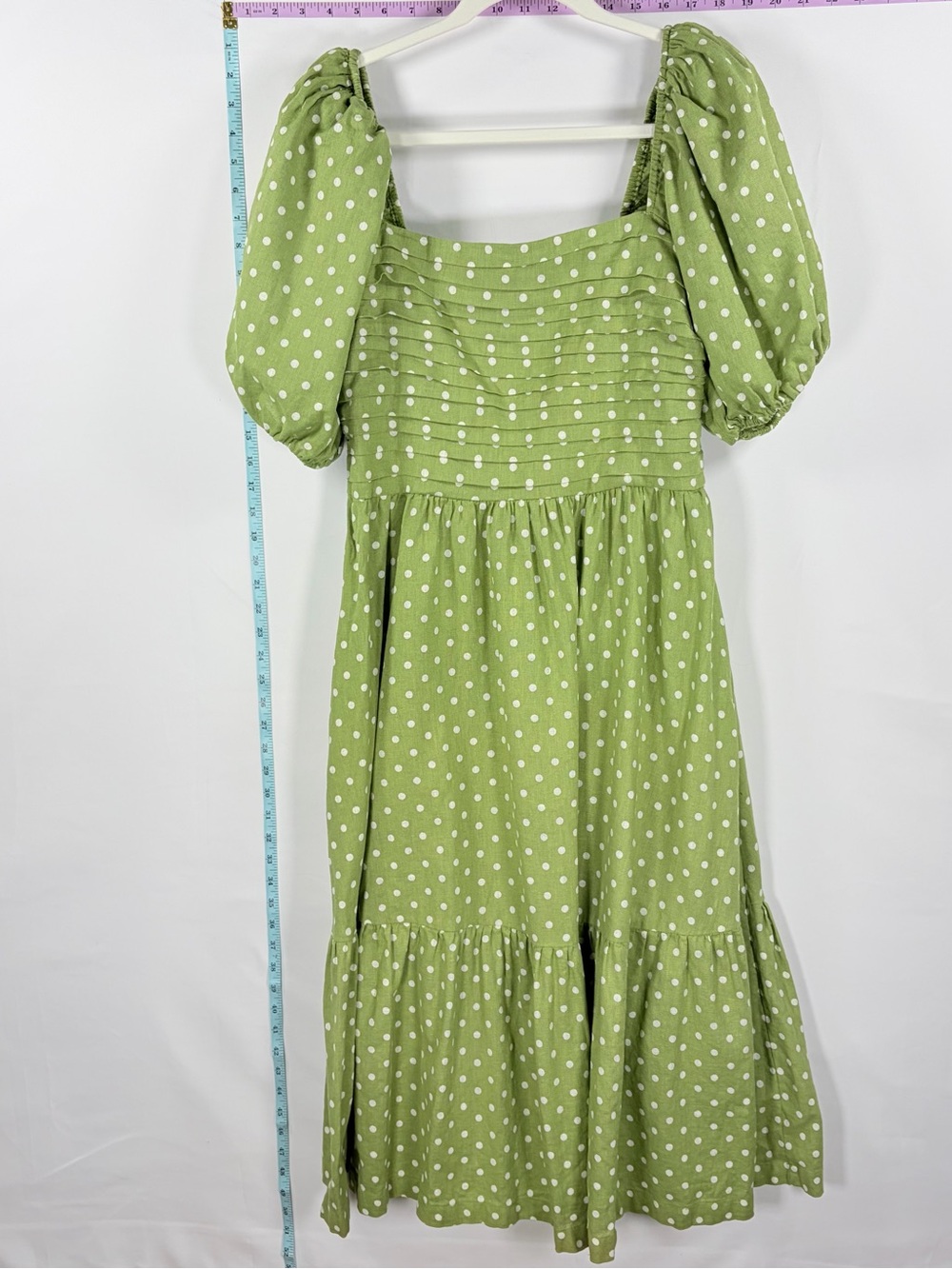 Abercrombie & Fitch Green Polka Dot Puff-Sleeve Midi Dress - Picture 2 of 14